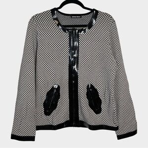 MICHAEL SIMON Black and Beige Full Zip Cardigan Sweater Patent Details Size XL